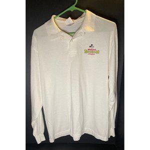 Vtg Mickeys Toontown T-Shirt Made in USA White Disneyland Men L Polo Long Sleeve